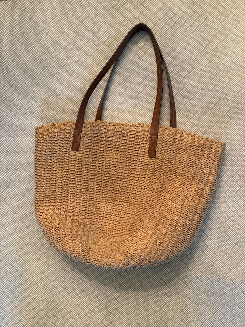 J. Crew Straw Market Tote with Brown Leather Handles NWOT - Picture 2 of 11